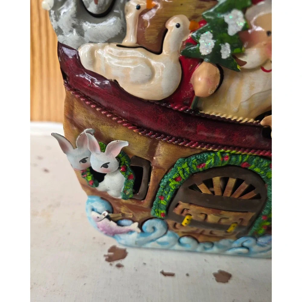 Home Interiors Christmas Noahs Ark Tin Tealight Votive Candle Holder Lantern